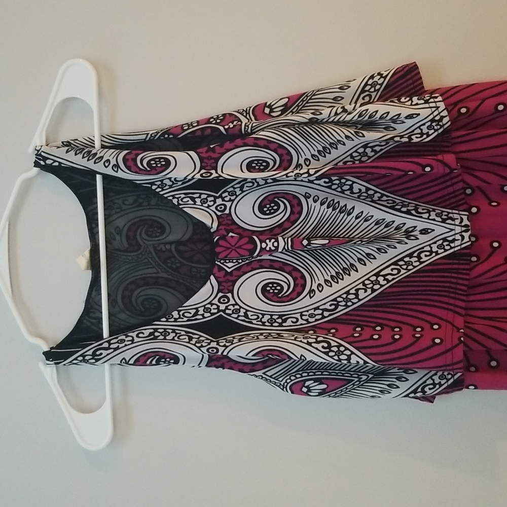 Stylish Ladies Magenta Maxi Dress with Black and White Patterns Women's Medium